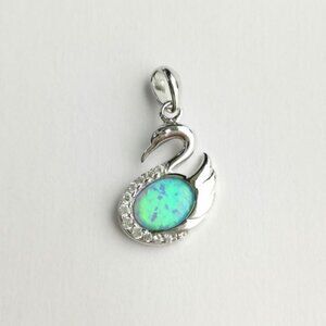 New Turquoise blue green opal CZ Swan pendant
